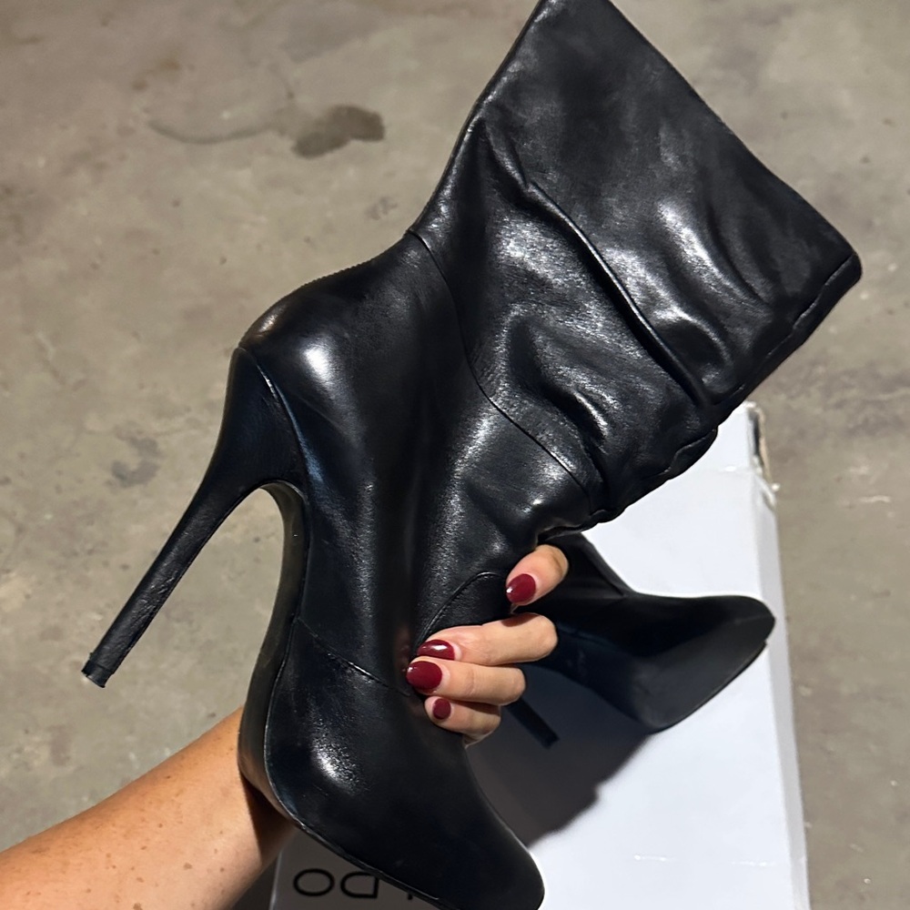 Aldo Black Studded Heeled Boots - Picture 5 of 6